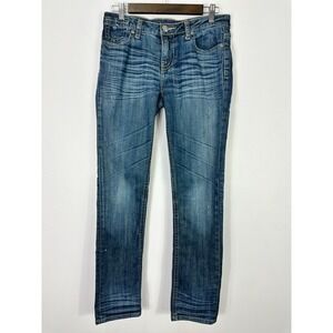 Vigoss Jeans 7 Blue Skinny Mid Rise Whiskered Y2K Vintage Stretch Indie Boho